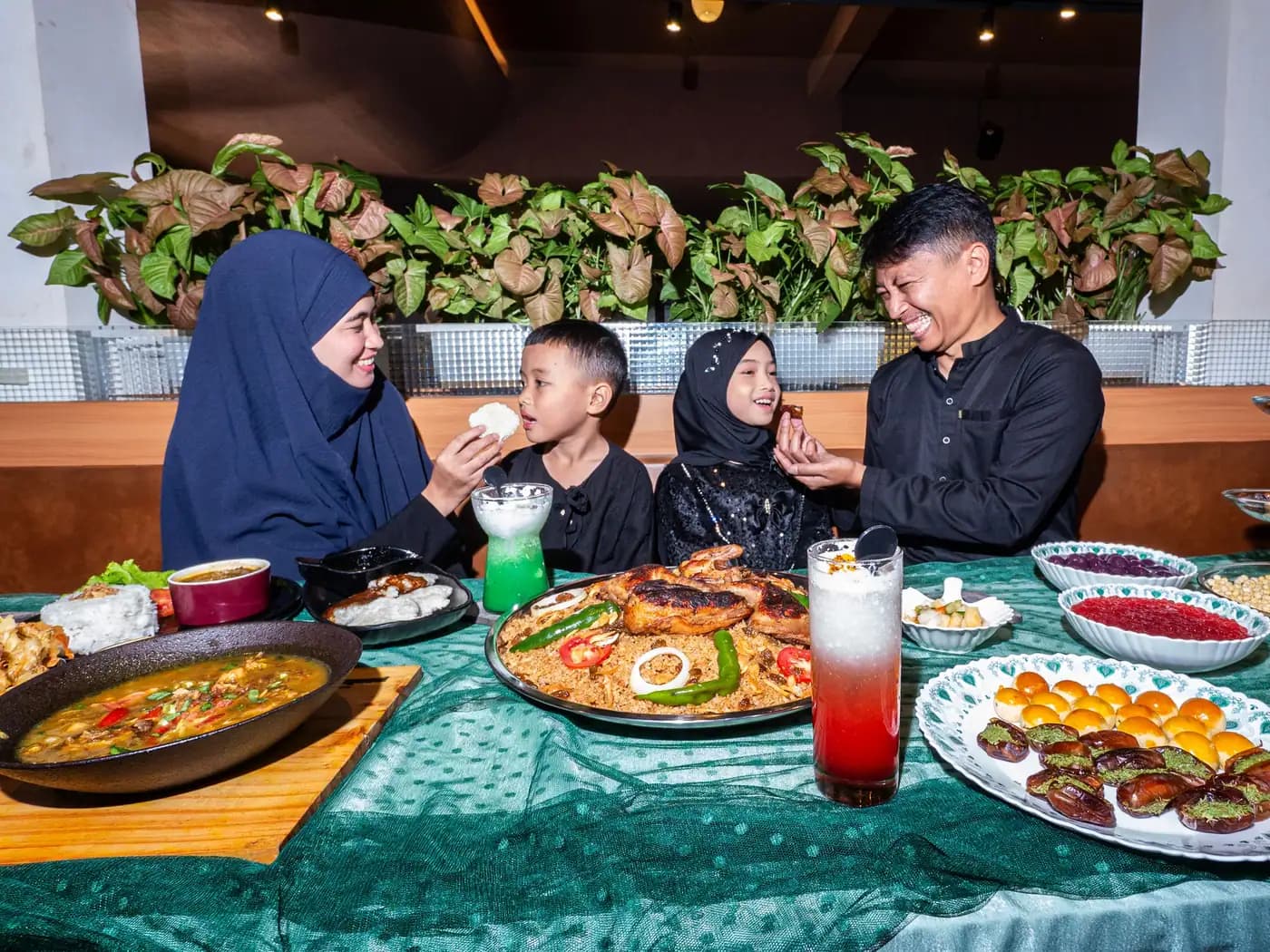 A family sharing a meal together.