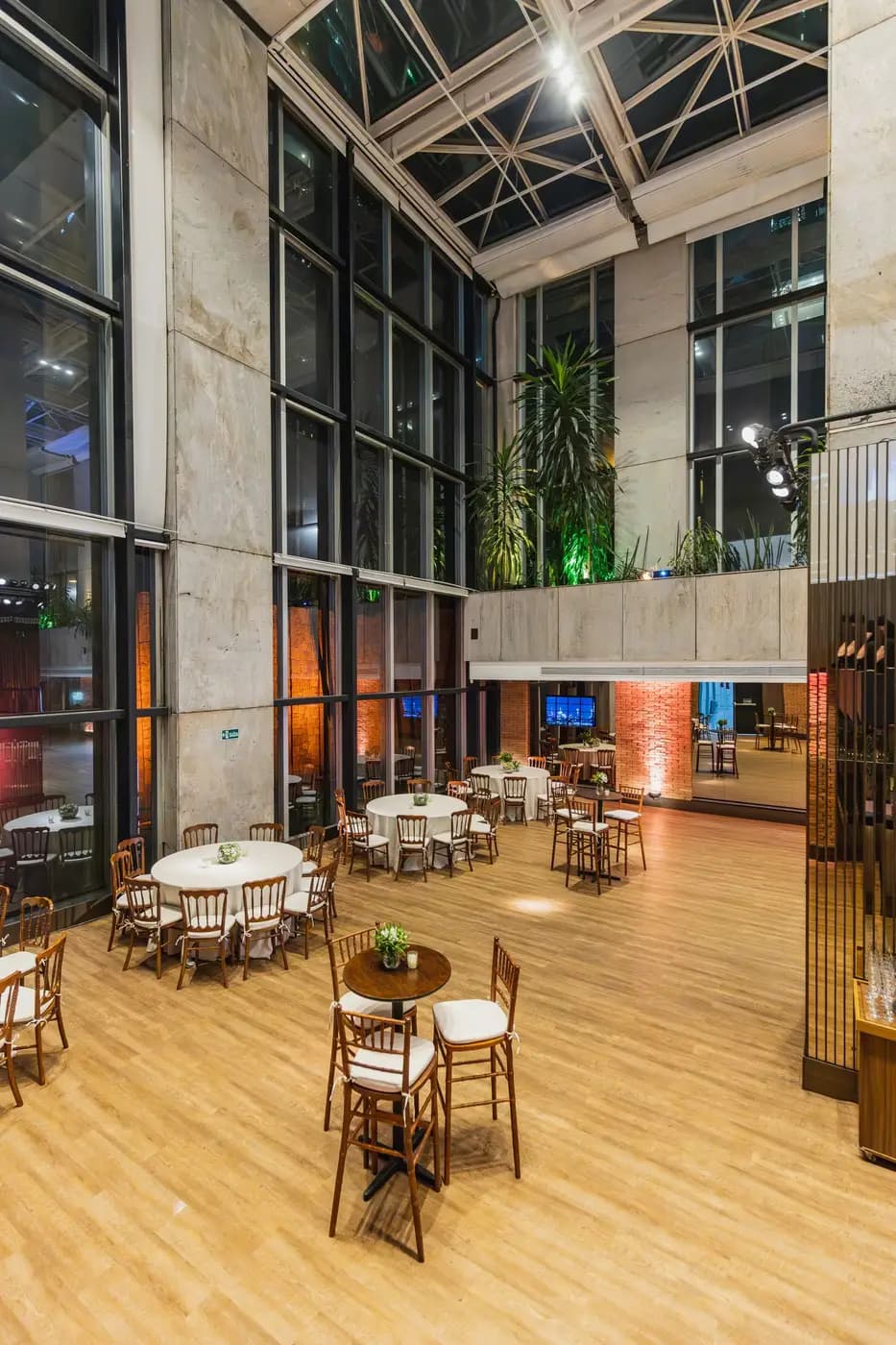 A set dining room in an event venue.
