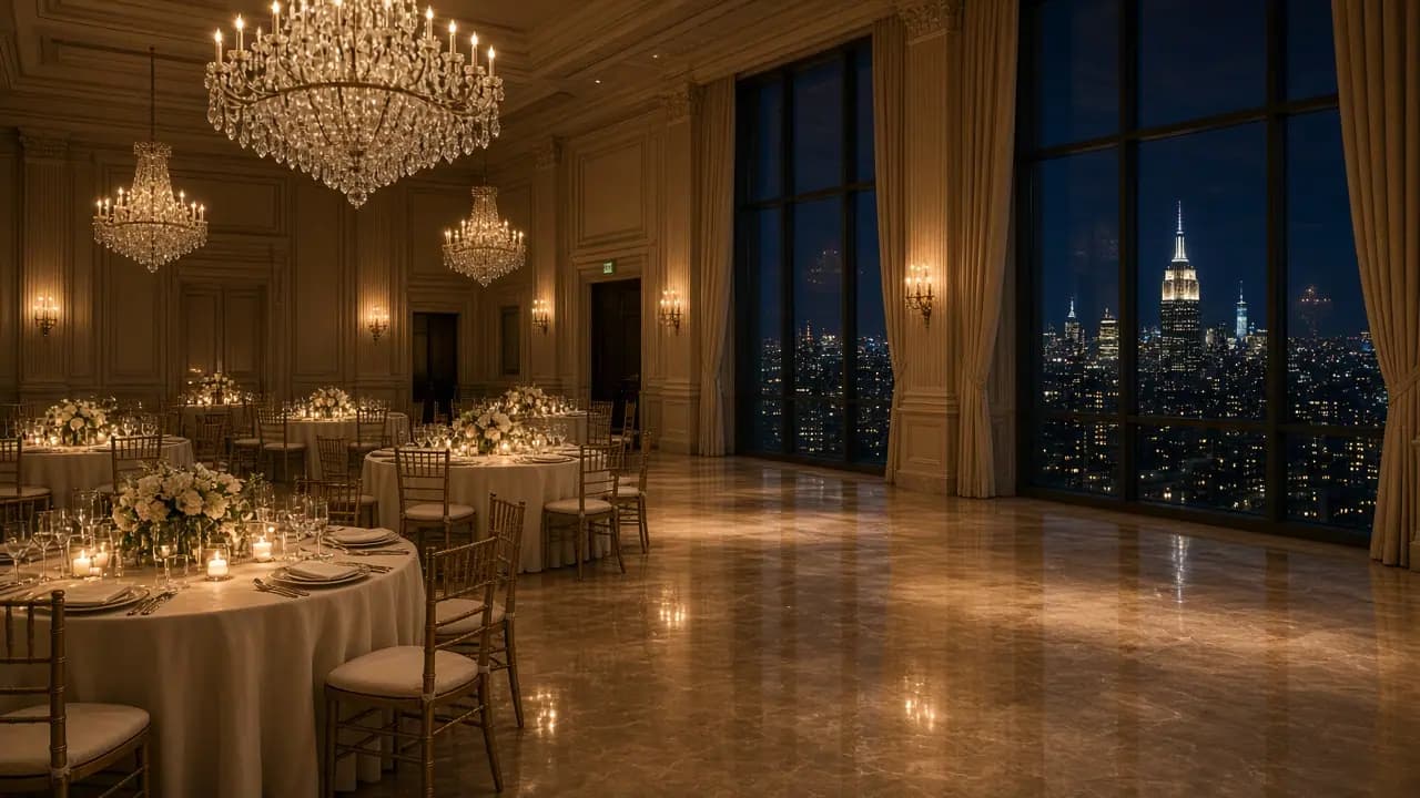 Illustrative photograph of an event hall, not a specific venue.